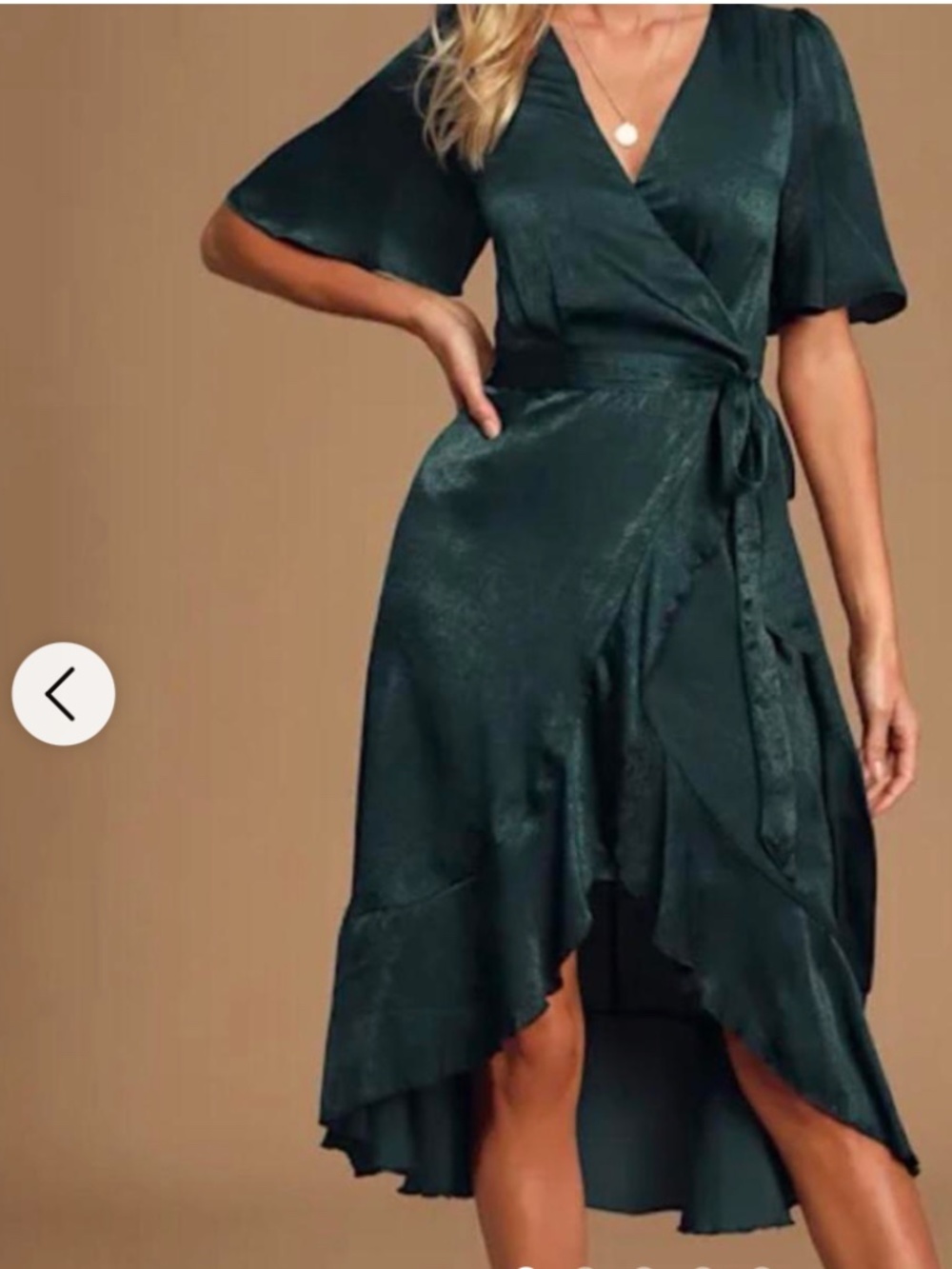 Lulus Emerald Green Satin Wrap Belted Midi Dress Holiday Cocktail Size Small
